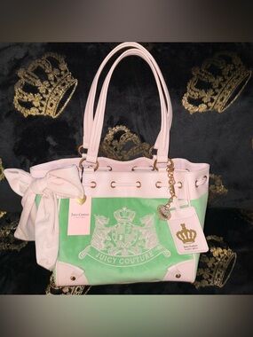 NWT Juicy Couture Retro Green Powder Blush Classic Scottie Dogs Daydreamer Tote